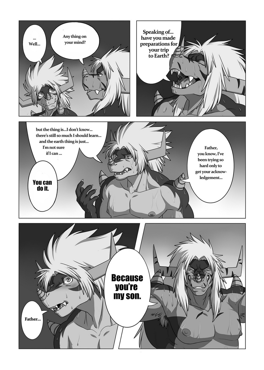 buddyfight claws comic dialogue dragon drum's_father drum_(buddyfight) duo english_text father male parent play_my_style_workshop_(artist) son text water