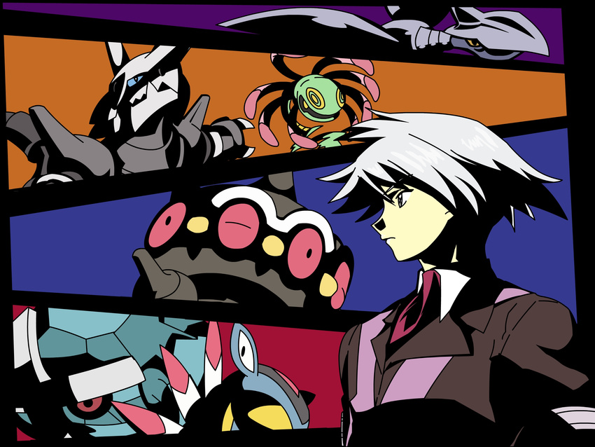 aggron armaldo blue_eyes blue_hair claydol cradily daigo_tsuwabuki fantastmic_(artist) highres metagross nintendo pokemon skarmory steven_stone tsuwabuki_daigo vector vector_trace wallpaper