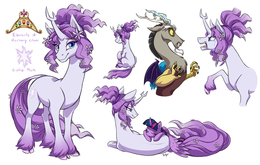 2015 blue_eyes cloven_hooves crown discord_(mlp) draconequus english_text equine female friendship_is_magic gold_(metal) hair heilos hooves horn lying mammal my_little_pony purple_hair sleeping tears text tree_of_harmony twilight_sparkle_(mlp) winged_unicorn wings