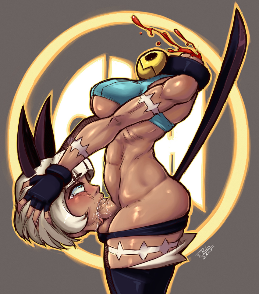 1girl ass autofellatio blood breasts dark_skin fellatio full-package_futanari futanari hand_on_own_head headless irrumatio large_breasts masturbation ms._fortune_(skullgirls) nadia_fortune oral pants_down randomboobguy saliva scar short_hair silver_hair simple_background skullgirls sleeveless solo thighhighs toned underboob