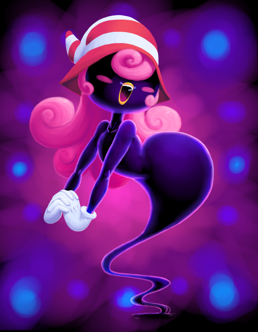 artist_request blush clothing female gloves gradient gradient_background hair hair_over_eyes hat lips mario_bros nintendo open_mouth paper_mario pink_hair purple_skin shadow_siren solo super_mario_bros. thick_lips unknown_artist video_games vivian wide_hips witch_hat yellow_lips
