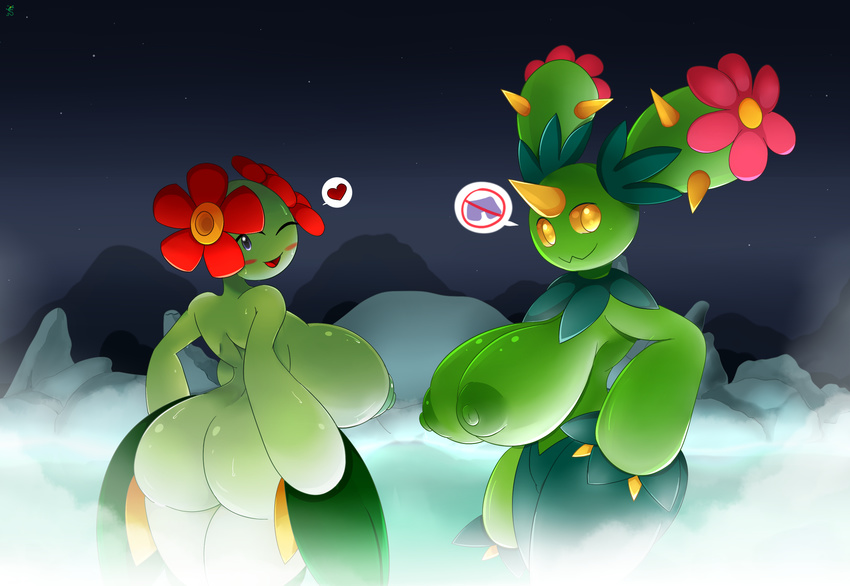 bellossom big_breasts big_butt breasts butt elfdrago female flora_fauna hot_spring huge_breasts humanoid leaves maractus nintendo nipples not_furry nude plant pok&eacute;mon steam sweat thorns video_games voluptuous water wide_hips