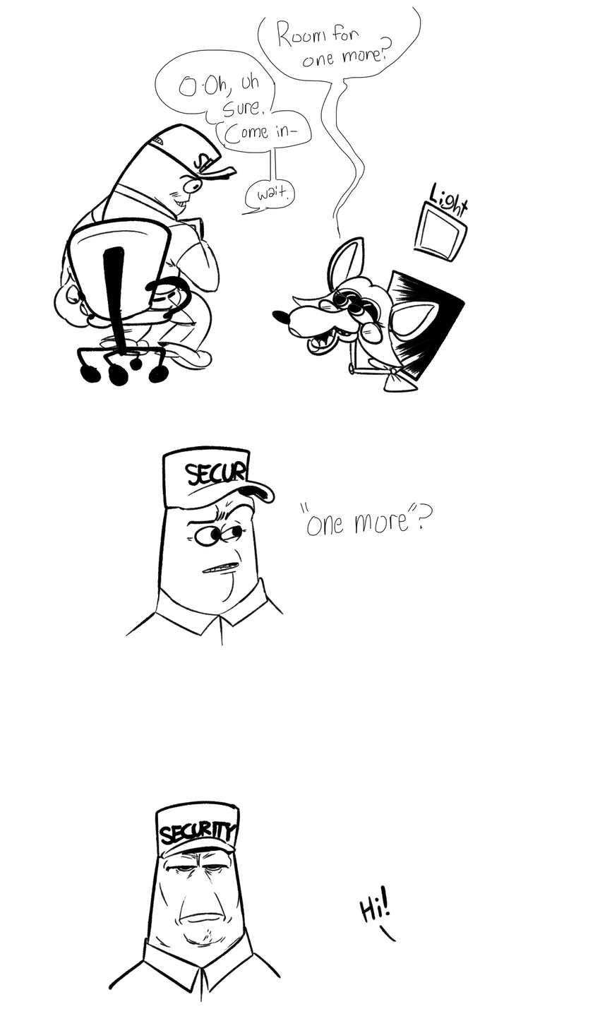 animatronic blush canine chair comic dialogue duo english_text female five_nights_at_freddy's five_nights_at_freddy's_2 fox hat human jeremy_fitzgerald machine male mammal mangle_(fnaf) monochrome phillip-banks robot text unamused video_games