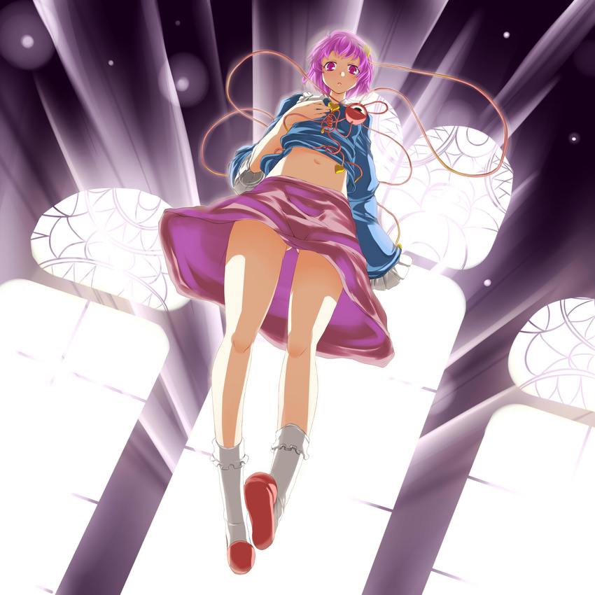 ass_visible_through_thighs bad_id bad_pixiv_id eyes hairband heart highres komeiji_satori legs midriff navel purple_hair red_eyes short_hair solo thighs touhou yamane_akira