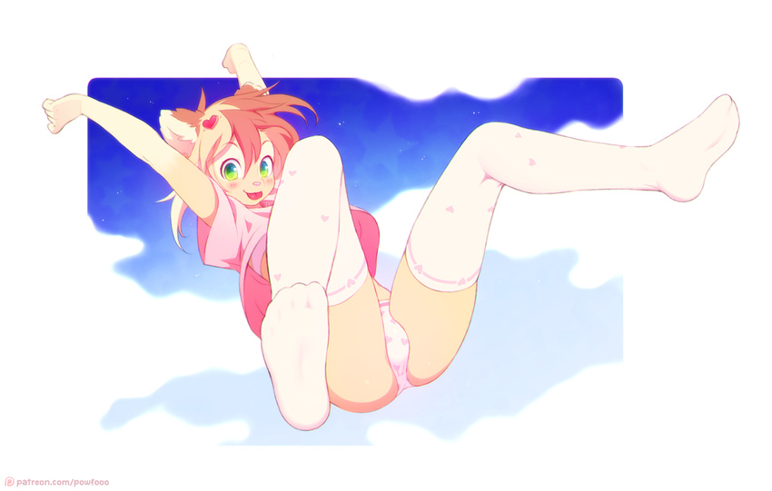 &lt;3 2015 anthro bra bulge cat clothing crossdressing feline girly green_eyes hair hairclip legwear looking_at_viewer male mammal mio_(powfooo) multicolored_hair panties powfooo raised_arm sky smile solo stockings thigh_highs tongue tongue_out two_tone_hair underwear