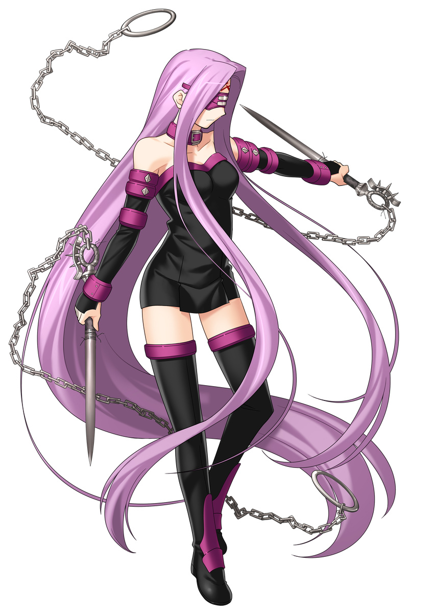 absurdly_long_hair absurdres breasts cleavage fate/stay_night fate_(series) full_body highres higurashi_ryuuji holding holding_weapon long_hair medium_breasts nameless_dagger official_art purple_hair rider solo transparent_background very_long_hair weapon