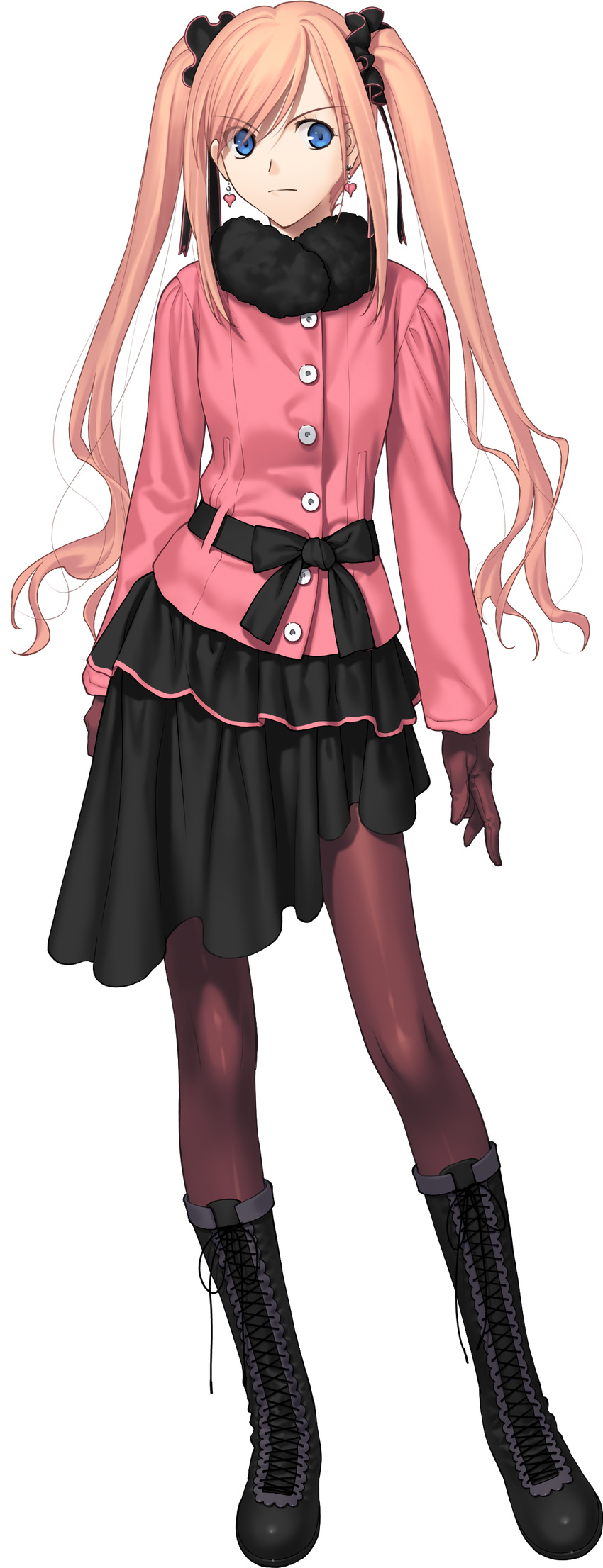 absurdres blue_eyes brown_hair full_body highres mahou_tsukai_no_yoru may_riddell_archelot official_art pink_shirt shirt skirt solo transparent_background twintails