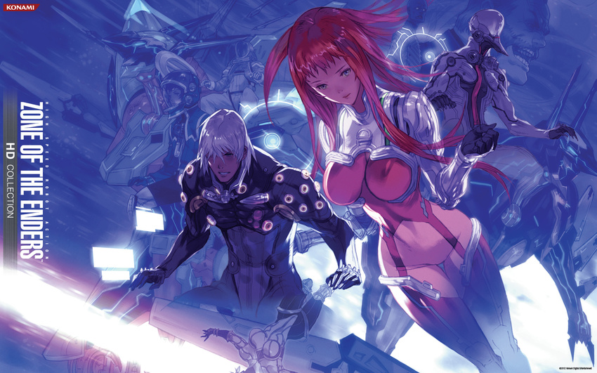 5boys bangs beard bodysuit breasts clenched_teeth company_name dingo_egret facial_hair floating_hair helmet highres jehuty ken_marinaris large_breasts leo_stenbuck long_hair looking_at_viewer masao_tsubasa mecha multiple_boys multiple_girls neon_trim nohman non-web_source official_art pilot_suit pink_bodysuit red_hair skin_tight taper_(zone_of_the_enders) teeth thigh_gap very_long_hair viola_guines white_hair zone_of_the_enders zone_of_the_enders_2