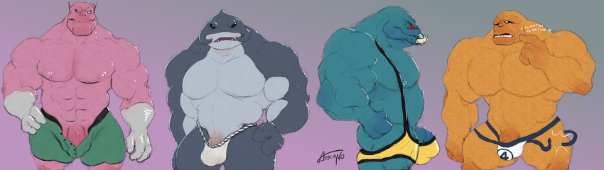 alien anthro arkanoego arkillo balls beef biceps big_muscles bulge claws clothing gantu group invalid_tag kilowog lilo_and_stitch male mammal marvel monster muscles panties pants pecs penis scalie the_thing underwear