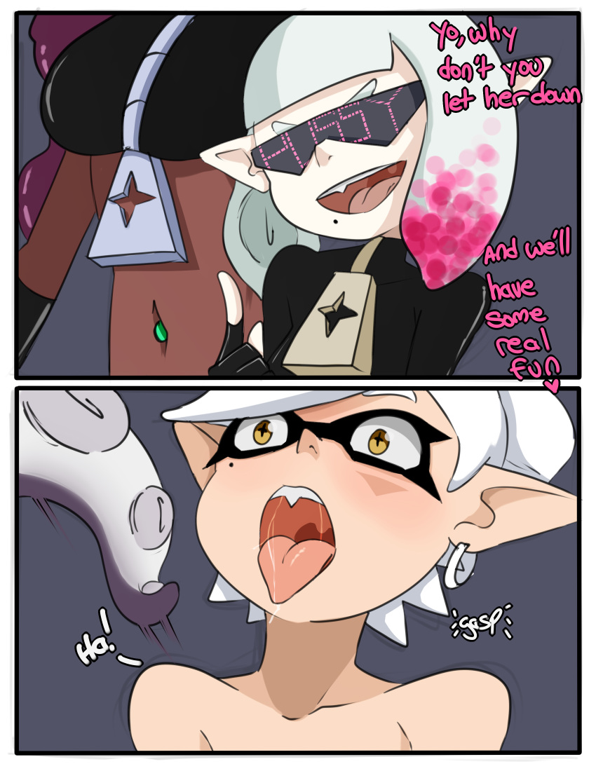 &lt;3 2019 absurd_res animal_humanoid beauty_mark black_hair breasts cephalopod cephalopod_humanoid comic dark_skin dialogue drooling duo english_text eyewear female hair hi_res humanoid hypnosis inkling inuyuru light_skin long_hair marie_(splatoon) marina_(splatoon) marine marine_humanoid midriff mind_control mollusk mollusk_humanoid navel nintendo octoling off_the_hook_(splatoon) open_mouth pearl_(splatoon) pink_hair saliva sex short_hair splatoon sunglasses tentacle_hair tentacle_sex tentacles text video_games white_hair wide_eyed yellow_eyes