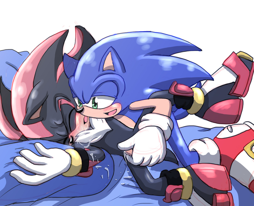 anal anal_penetration angelofhapiness blush clothing cum footwear gloves handjob male open_mouth penetration shadow_the_hedgehog shoes sonic_(series) sonic_the_hedgehog