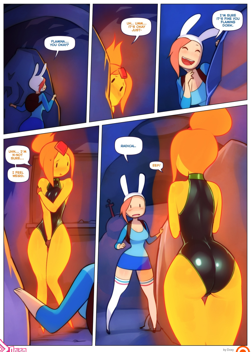 adventure_time clothed clothing doxy duo elemental female fionna_the_human fire_elemental flame_princess hair human humanoid mammal not_furry princess red_hair royalty text