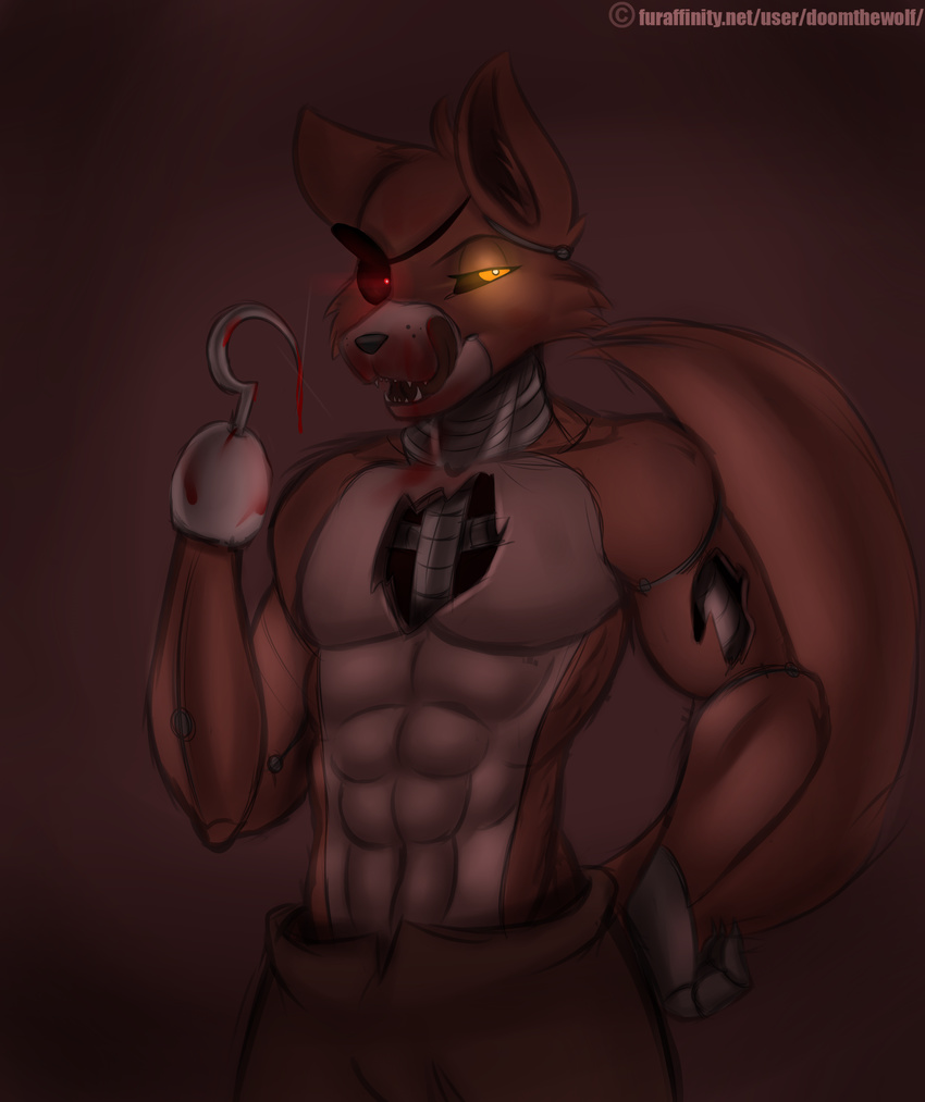abs animatronic biceps blood doomthewolf five_nights_at_freddy's foxy_(fnaf) glowing glowing_eyes machine male muscles pecs robot tongue video_games