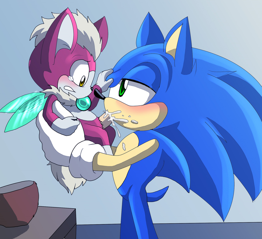 angelofhapiness blush clothing cum cum_in_mouth cum_inside fellatio gloves green_eyes hedgehog light_gaia male mammal oral penis sex size_difference sonic_(series) sonic_the_hedgehog wings yellow_eyes