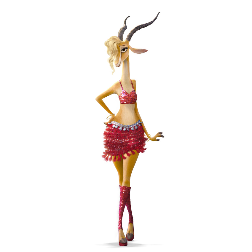 2015 3d absurd_res antelope anthro blonde_hair bracelet brown_eyes character_from_animated_feature_film clothed clothing disney female gazelle hair halter_top hi_res hooves horn jewelry knee_socks legwear looking_at_viewer mammal official_art simple_background skirt smile socks solo toeless_socks white_background zootopia