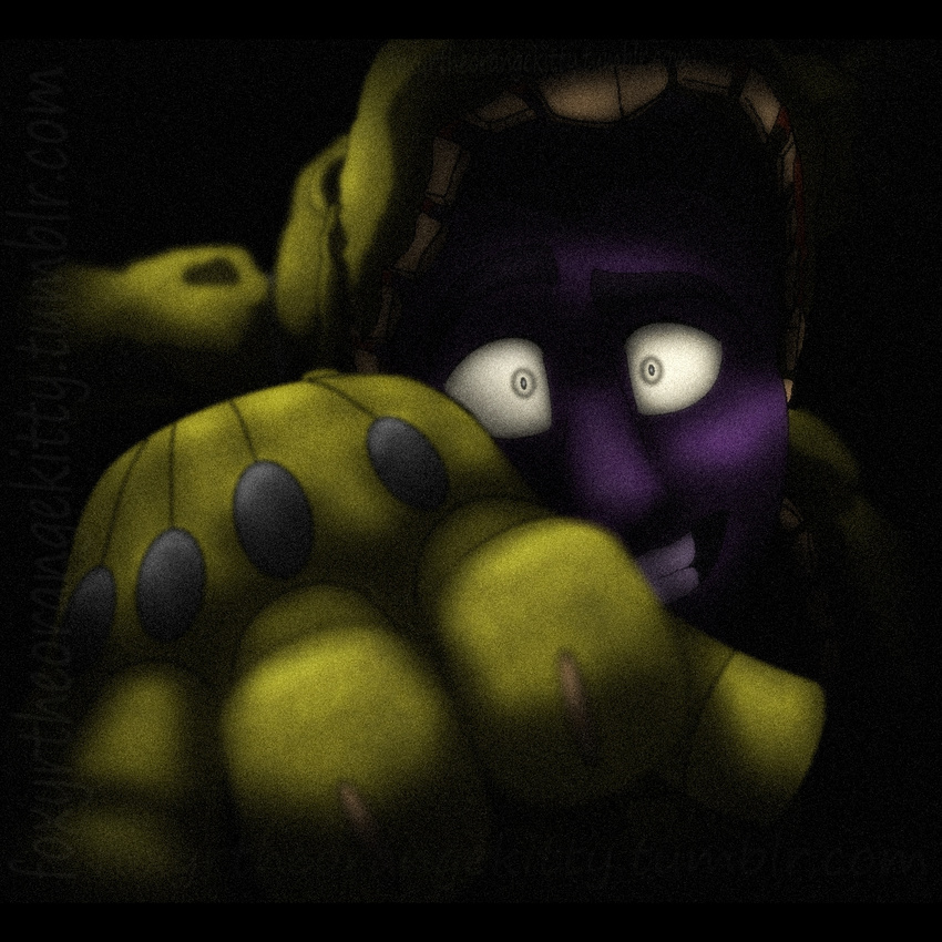 animatronic five_nights_at_freddy's five_nights_at_freddy's_3 foxyrtheorangekitty_(artist) glowing glowing_eyes human lagomorph machine male mammal purple_man_(fnaf) rabbit robot springtrap_(fnaf) video_games