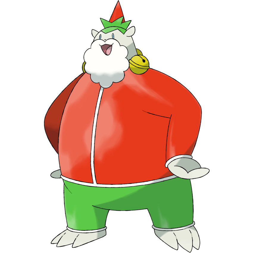 2017 alpha_channel anthro beard bell biped blue_eyes christmas digital_drawing_(artwork) digital_media_(artwork) facial_hair fak&eacute;mon front_view full-length_portrait hat hi_res holidays male mammal nintendo open_mouth pok&eacute;mon portrait pose reallydarkandwindie red_body santa_claus santoho simple_background smile solo standing toes transparent_background video_games