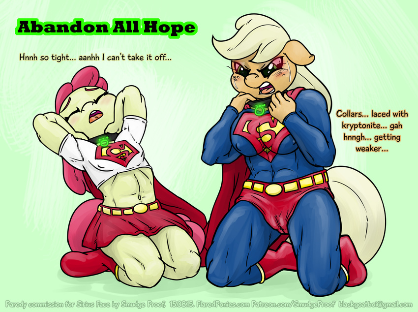 apple_bloom_(mlp) applejack_(mlp) camel_toe collar cosplay crossover depowerment female friendship_is_magic krptonite kryptonite my_little_pony nipples smudge_proof superfilly supergirl superhero superman supermare young