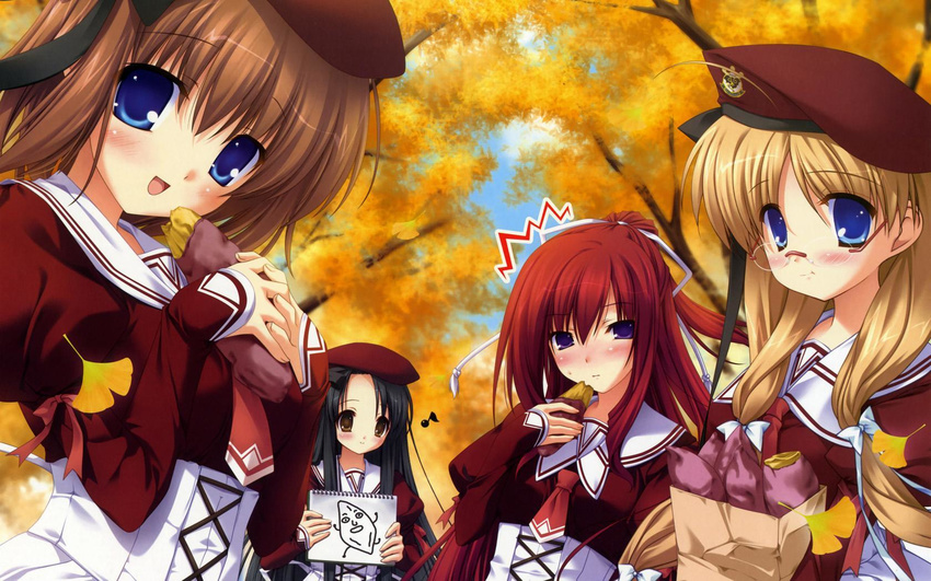 4girls chikotam food hat highres hirohana_yukiko kusakabe_misuzu minase_yuka multiple_girls school_uniform sweet_potato tachibana_kukuri wallpaper