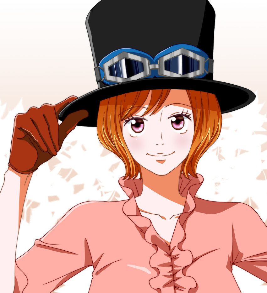 costume_swap gloves goggles goggles_on_hat hat koala_(one_piece) one_piece simple_background solo top_hat