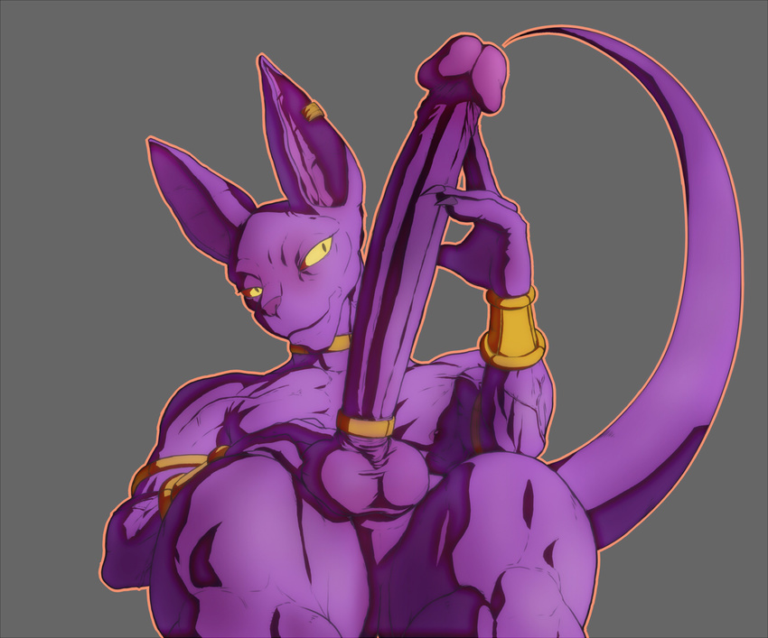 anthro balls beerus biceps cat claws cock_ring dragon_ball dragon_ball_z ducati ear_piercing erection feline long_ears long_penis looking_at_viewer lying male mammal muscles nude on_back pecs penis piercing sharp_claws smile solo