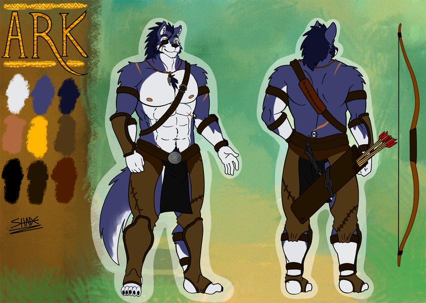 2015 abs anthro blue_fur bulge canine character_ref chest_tuft claws clothed clothing eye_patch eyewear fur half-dressed loincloth male mammal manly muscles pecs shade_the_wolf tribal tuft white_fur wolf