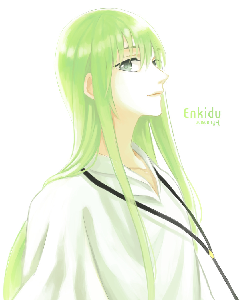 androgynous cds06 enkidu_(fate/strange_fake) fate/strange_fake fate_(series) green_eyes green_hair highres long_hair male_focus solo