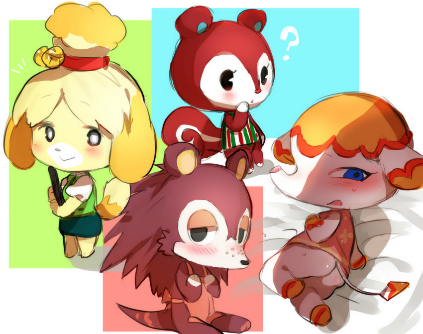 4girls artist_request ass black_eyes blonde_hair blue_eyes blush brown_hair character_request dog doubutsu_no_mori elephant furry multiple_girls nintendo open_mouth ponytail porcupine shizue short_hair simple_background squirrel