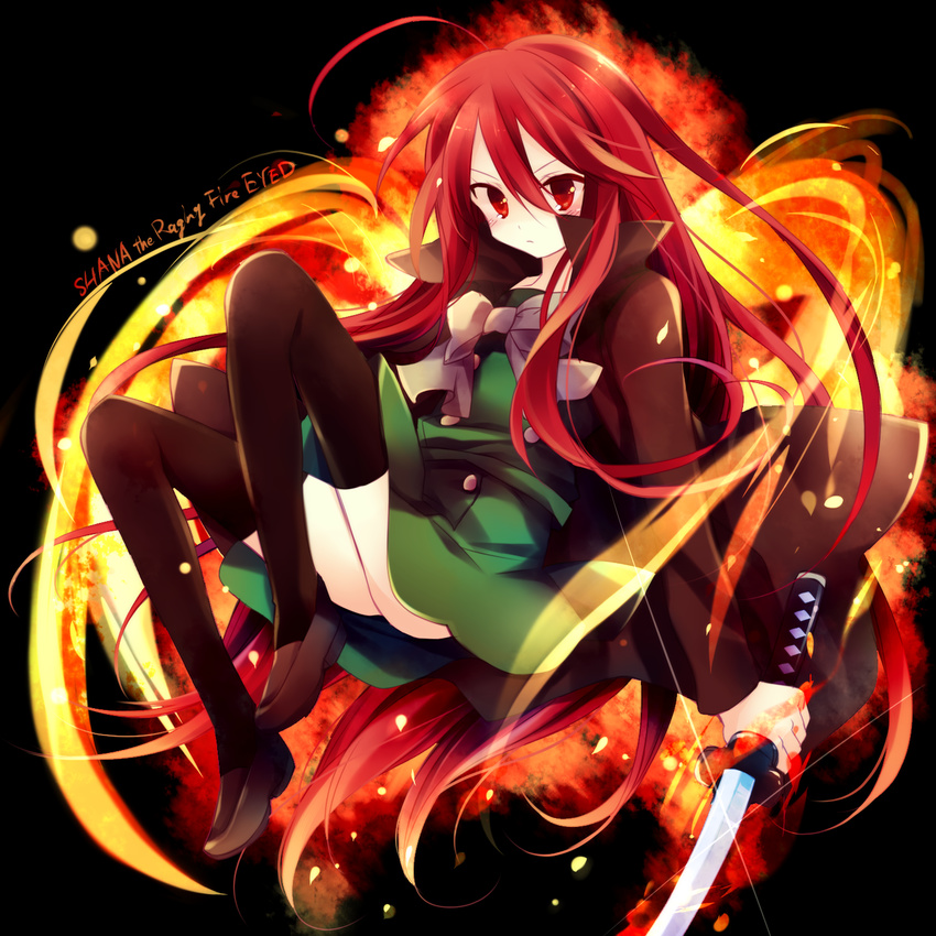 bad_id bad_pixiv_id highres ibara_riato katana long_hair red_eyes red_hair shakugan_no_shana shana solo sword thighhighs weapon