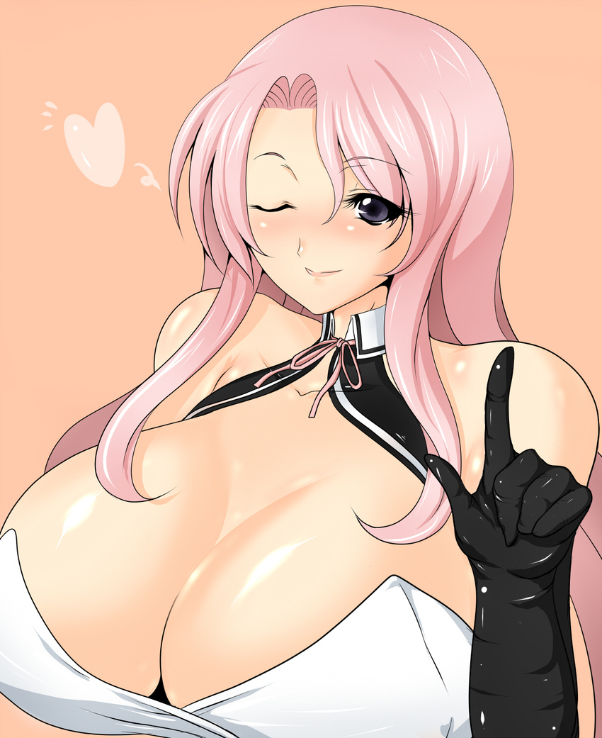 bad_id bad_pixiv_id bare_shoulders breasts cleavage dream_c_club dream_c_club_(series) gloves highres huge_breasts kinokoutarou long_hair one_eye_closed pink_hair rui_(dream_c_club) solo