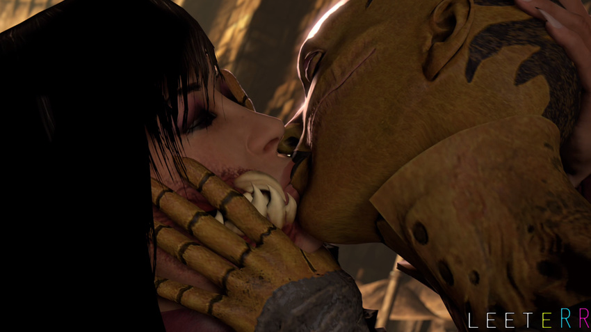 d'vorah eyes_closed female female/female kissing leeterr melina mortal_kombat teeth video_games