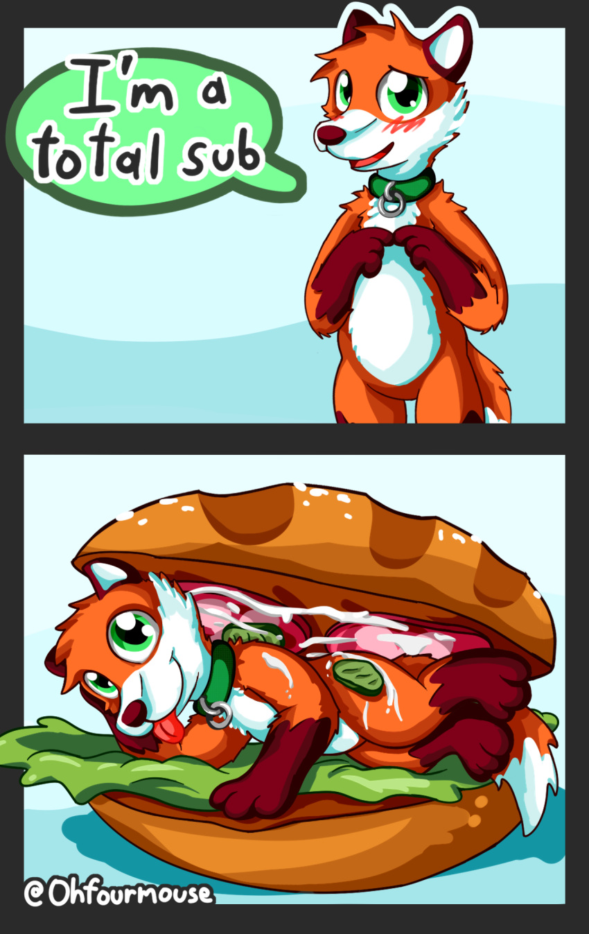 ambiguous_fluids bread canine collar comic food fox humor mammal ohfourmouse pun sandwich_(food) tongue tongue_out