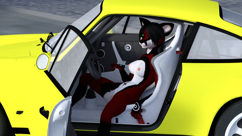alien_fox angry_cat anthro breasts canine car fox mammal nipples nude pussy smile vehicle