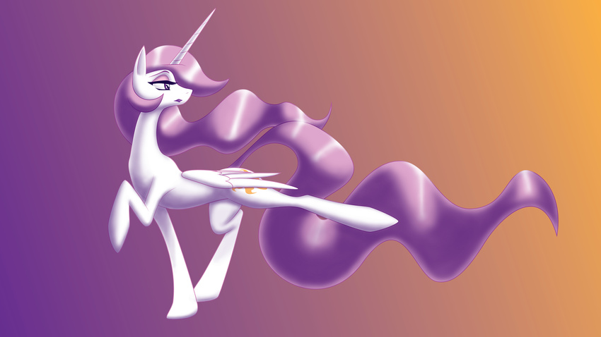 cutie_mark equine female flowing_mane friendship_is_magic fur half-closed_eyes hooves horn horse lipstick looking_away mammal my_little_pony prancing princess_celestia_(mlp) princess_molestia purple_eyes quadruped simple_background solo thelonecrow white_fur winged_unicorn wings