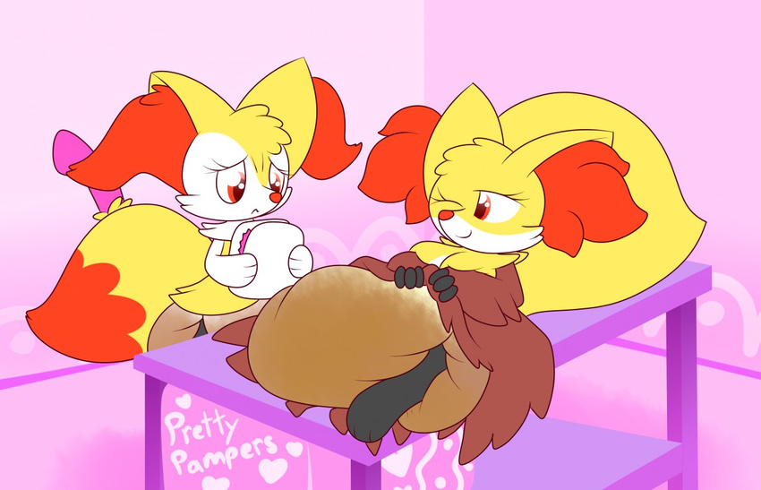 braixen bulging changing cute delphox diaper feces invalid_tag nintendo one_eye_closed pampers paws pok&eacute;mon sir-dancalot smile squishy video_games wink