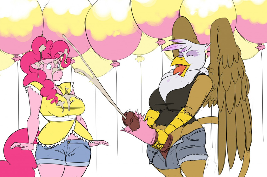 animal_genitalia avian balloon balls beak big_penis breasts brown_penis bulge clothed clothing cum cum_in_hair cum_on_clothes cum_on_face cumshot cyrus_physhor dickgirl dickgirl/female equine erection eyes_closed feathers female friendship_is_magic gilda_(mlp) gryphon hair horse horsecock intersex intersex/female mammal masturbation my_little_pony open_mouth orgasm penis pink_hair pink_skin pinkie_pie_(mlp) pony simple_background smile surprise tongue tongue_out unzipped vein white_background wide_hips wings