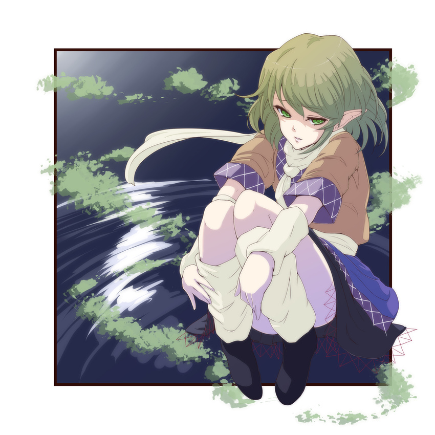 bad_id bad_pixiv_id blonde_hair green_eyes highres leg_warmers mizuhashi_parsee pointy_ears scarf short_hair solo touhou tsuttsu water