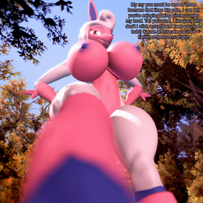 1:1 2024 3d_(artwork) anthro anthrofied areola big_breasts black_eyes blue_sky breasts curvy_figure detailed_background dialogue digital_media_(artwork) english_text eyelashes female first_person_view forest fur hi_res hourglass_figure huge_breasts huge_thighs looking_at_viewer looking_down looking_down_at_viewer low-angle_view melpaca multicolored_body multicolored_fur nipples nude outside pal_(species) palworld pink_body pink_fur plant pocketpair sky small_waist solo source_filmmaker stepped_on submissive submissive_pov talking_to_viewer text themanwithaquest thick_thighs tree two_tone_body two_tone_fur voluptuous white_body white_fur wide_hips worm's-eye_view