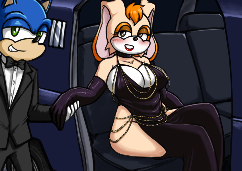 absurd_res age_difference anthro armwear big_breasts black_clothing black_dress black_tie_(suit) blue_body blue_fur blush bow_tie breasts canid car classy clothed clothing digital_media_(artwork) dress duo elbow_gloves eulipotyphlan female fur gloves green_eyes handwear hedgehog hi_res hollow_hip_backless_chain_dress huge_breasts lagomorph leporid limousine looking_at_viewer luxury_car male male/female mammal mature_anthro mature_female meme meme_clothing oni_senpai_art public_transportation rabbit sega size_difference smile sonic_the_hedgehog sonic_the_hedgehog_(series) suit thick_thighs topwear vanilla_the_rabbit vehicle white_body white_fur wide_hips