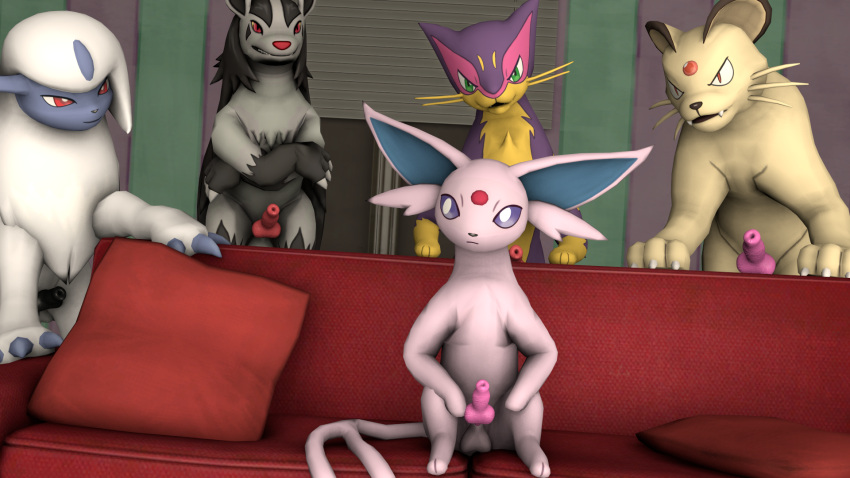 3d_(artwork) absol animal_genitalia animal_penis canine_genitalia canine_penis digital_media_(artwork) eeveelution espeon feral generation_1_pokemon generation_2_pokemon generation_3_pokemon genitals group hi_res invalid_tag male male/male mightyena nintendo penis persian_(pokemon) pokemon pokemon_(species) source_filmmaker