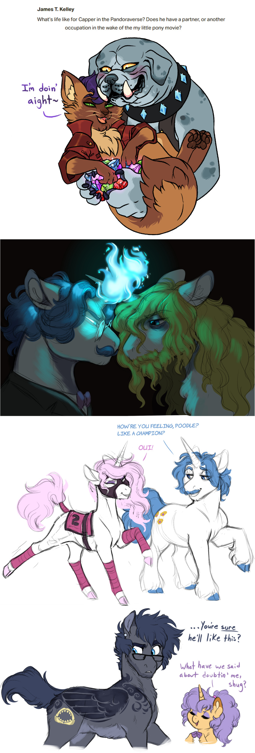 2021 absurd_res anthro art_dump beard biped blonde_hair blue_eyes blue_hair blush bow_tie brown_body brown_fur bruce_(lopoddity) canid capper_dapperpaws clothed clothing collar cropped cutie_mark dialogue diamond_dog_(mlp) digital_drawing_(artwork) digital_media_(artwork) domestic_cat duo earth_pony english_text equid equine eye_contact eyebrows eyewear facial_hair fan_character fancypants_(mlp) feet felid feline felis female feral fido_(mlp) flat_colors fleur_de_lis_(mlp) fluffy friendship_is_magic fur gem glasses green_eyes grey_body grey_fur grey_hair hair hasbro hi_res holding_character hooves horn horse interspecies leg_wraps looking_at_another lopoddity magic magnolia_may_(lopoddity) male male/female male/male mammal markings multiple_images mustache my_little_pony my_little_pony:_the_movie_(2017) mythological_creature mythological_equine mythology open_mouth open_smile orange_body orange_fur pandoraverse_(lopoddity) pawpads paws pink_hair pony ponytail prince_blueblood_(mlp) purple_hair quadruped raised_eyebrow sad shaded smile standing suit tail tail_wraps text unicorn whiskers white_body white_fur wraps yellow_eyes