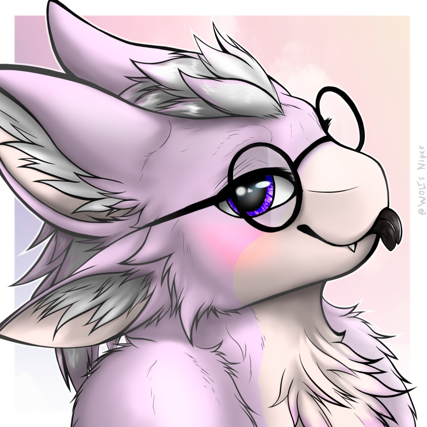 absurd_res ambiguous_gender anthro avali avian blep blush digital_media_(artwork) emote expressions eyewear feathers glasses headshot_portrait hi_res kerolink male niperwolfs pink_body portrait purple_eyes solo tongue tongue_out