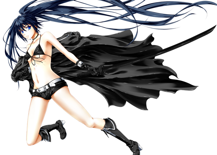 black_rock_shooter blue_eyes katana kuroi_mato long_hair scar sword transparent weapon