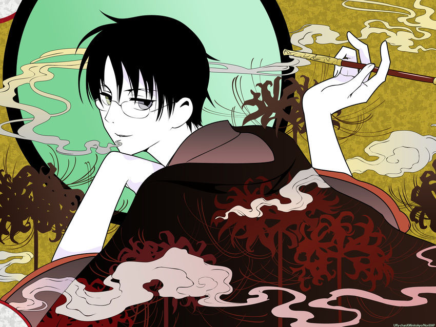 bicolored_eyes cigarette clamp glasses watanuki_kimihiro xxxholic