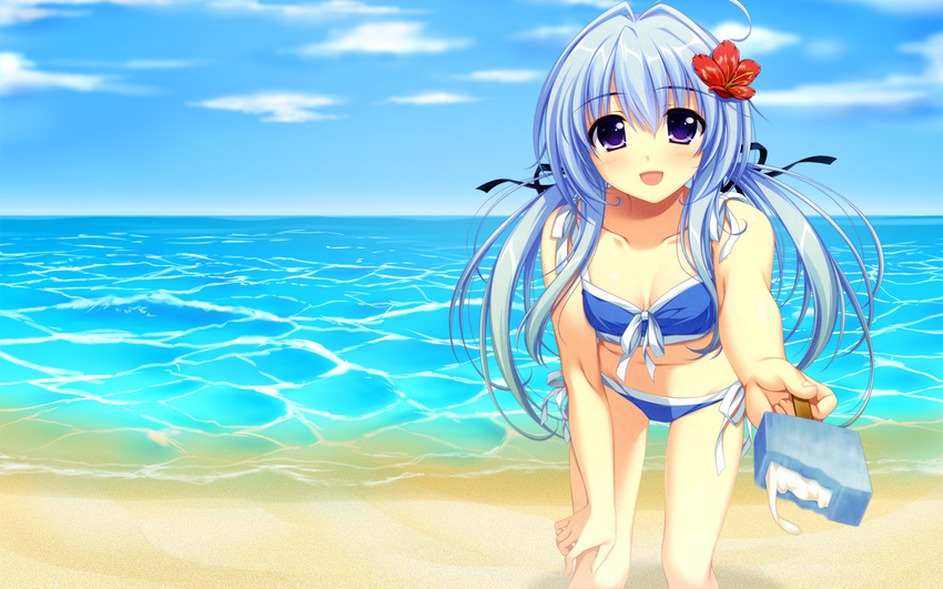 alpha beach bikini blue_hair ice_cream okiba_ga_nai! swimsuit syanon