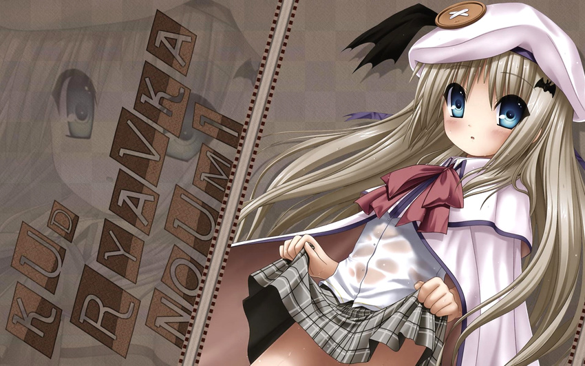 blue_eyes hat kud_wafter noumi_kudryavka skirt_lift wet