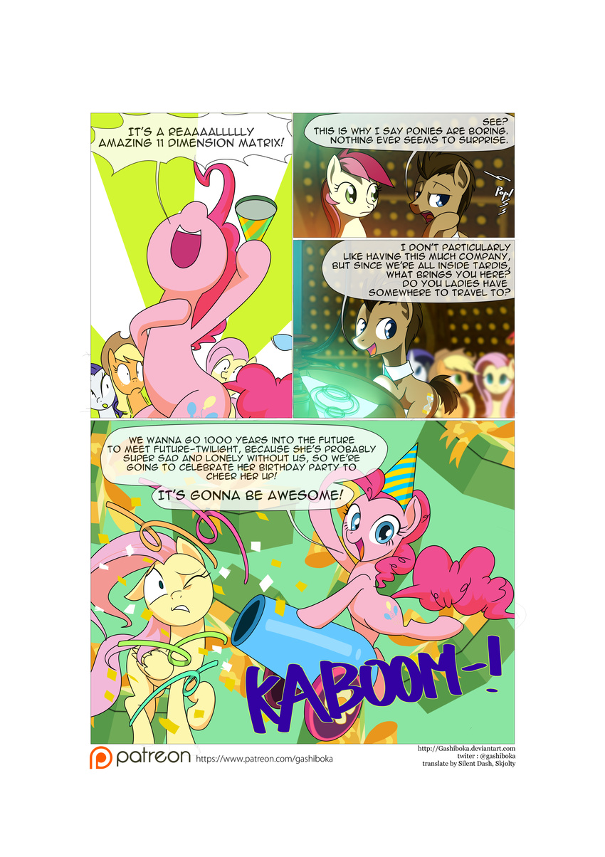 2015 applejack_(mlp) comic cutie_mark doctor_who doctor_whooves_(mlp) earth_pony english_text equine female feral fluttershy_(mlp) friendship_is_magic fur gashiboka hair horn horse male mammal my_little_pony open_mouth pegasus pinkie_pie_(mlp) pony rainbow_dash_(mlp) rarity_(mlp) rose_(mlp) tardis text unicorn wings