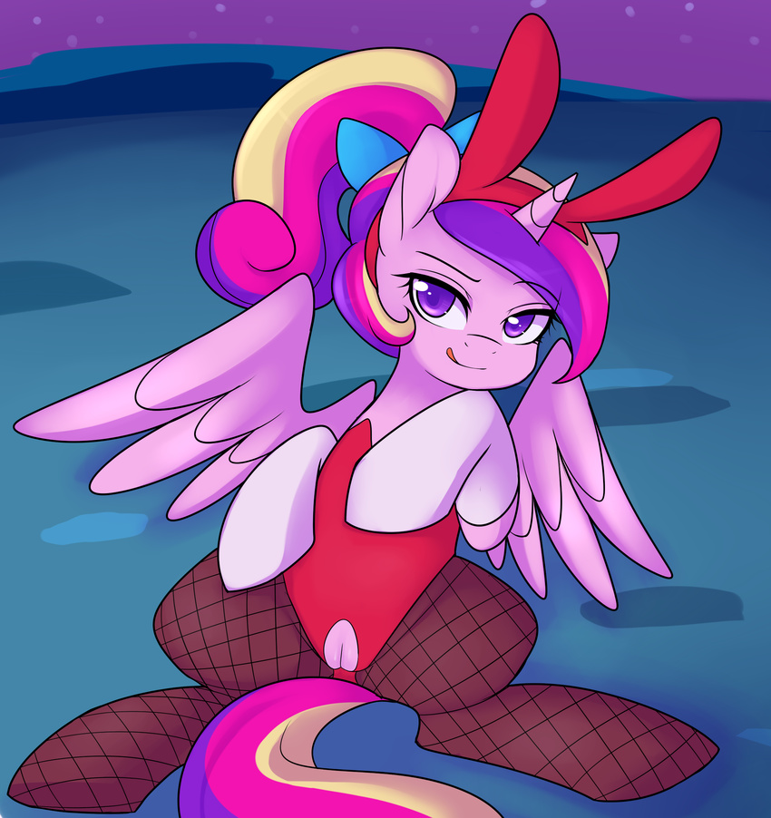 clothing corrupteddiscipline equine female feral friendship_is_magic fur hair horn mammal multicolored_hair my_little_pony pink_fur princess_cadance_(mlp) purple_eyes pussy royalty senseidezzy solo spread_wings winged_unicorn wings