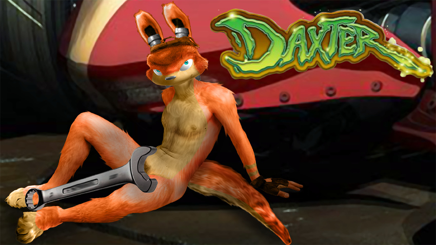 censored cheesecaked clothing daxter edit eyewear gloves goggles jak_and_daxter male nude ottsel photo_manipulation pose solo tools wrench