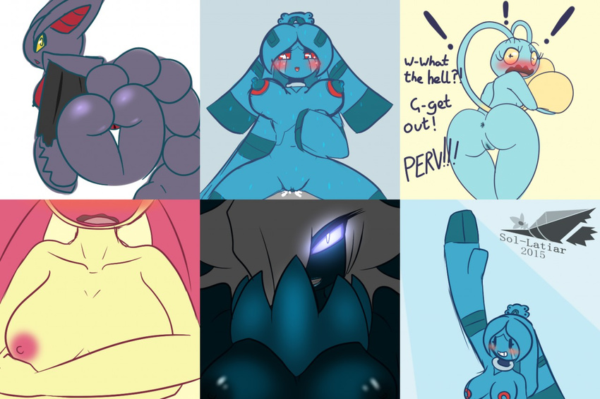 ! 2015 abby alternate_color anthro anthrofied anus bellaria bent_over black_nipples black_skin blue_skin blush breasts bronzong butt chinchou claws clitoris covering crescere cum cum_in_pussy cum_inside darkrai darkria dialogue english_text fan_character female gliscor glowing group hair half-closed_eyes interspecies latiar legendary_pok&eacute;mon long_hair looking_at_viewer looking_back male male/female markings mesprit nintendo nipples nude open_mouth pink_hair pink_nipples pink_skin pok&eacute;mon pok&eacute;morph pok&eacute;philia presenting presenting_hindquarters purple_skin pussy raised_hand raised_tail red_skin smile solana spread_legs spreading text video_games white_hair wings yellow_eyes yellow_sclera